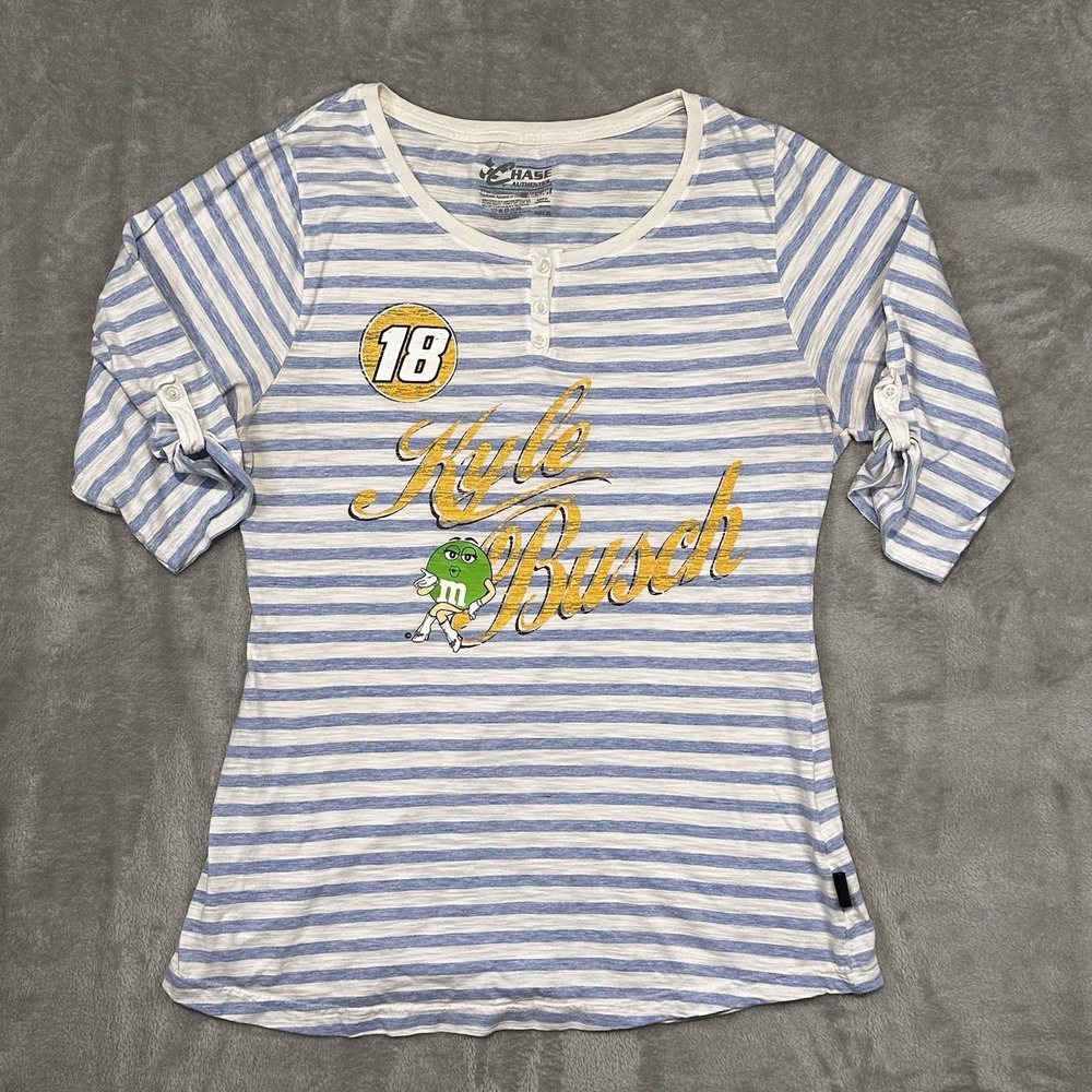 Kyle‎ Busch 18 NASCAR Henley T-Shirt Women's XL Chase Authentics Racing Tee M&M